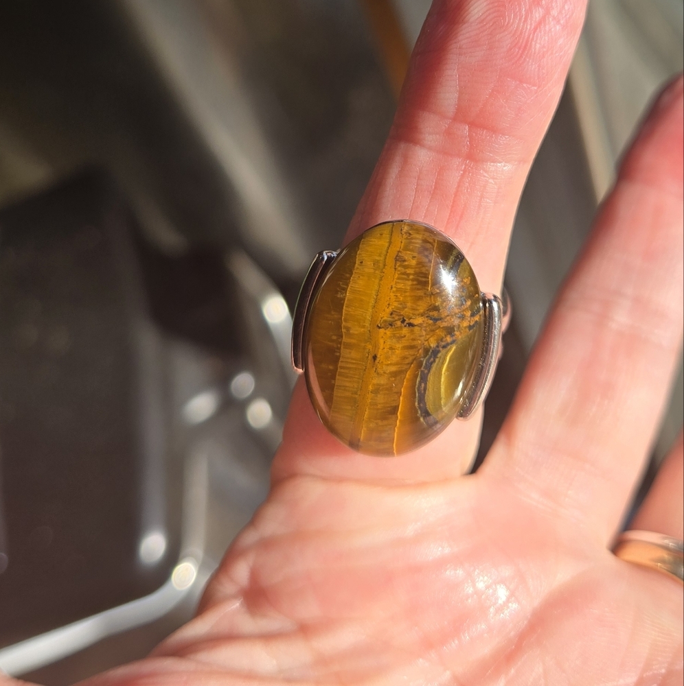 Tiger's Eye Silver Ring sz 8 adjustable - Picture 5 of 10
